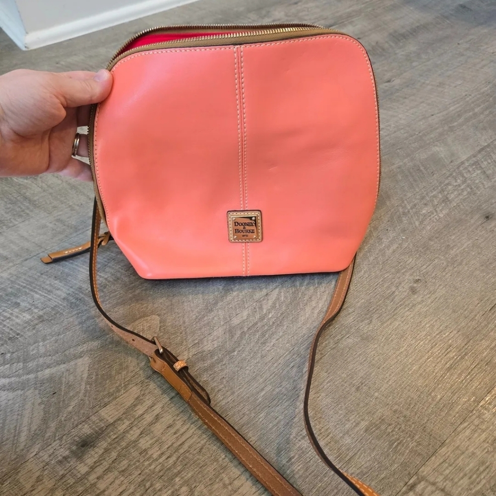 Dooney & Bourke Pink Coral Crossbody with Tan Strap